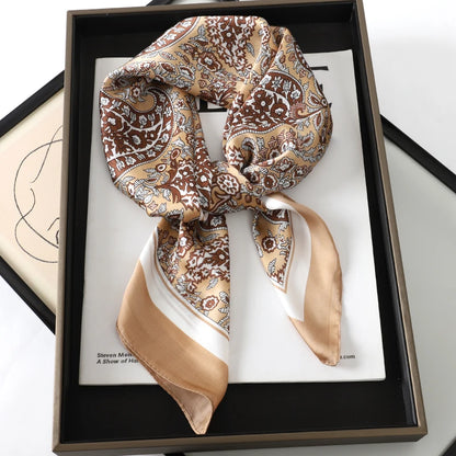 Silken Loop: Printed Satin Square Scarf for Women