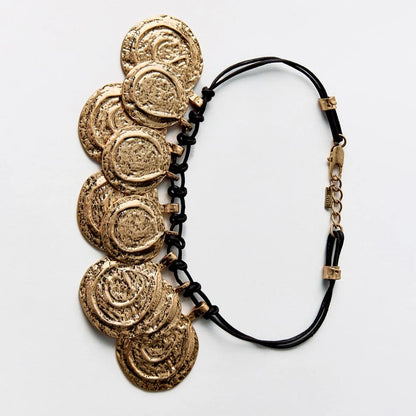 Vintage Double Leather Cord Medallion Necklace – Engraved Round Metal Pendant