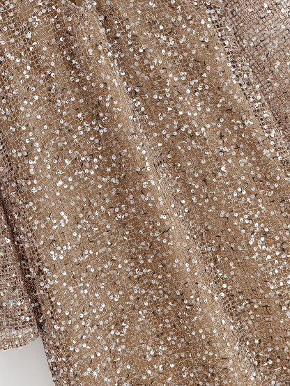 Women's Sequin-Embellished V-Neck Midi Dress – Lightweight Elegance for Summer