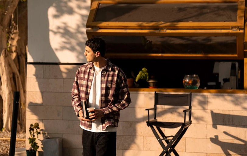 Men's Super Loose Plaid Shirt – 8oz Washed Fabric, Easy Vintage Style