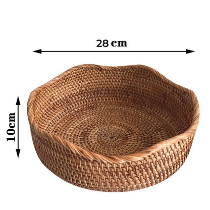 Round Handwoven Rattan Basket – Wicker Fruit, Bread & Storage Organizer
