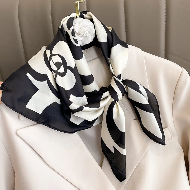 Silken Loop: Printed Satin Square Scarf for Women