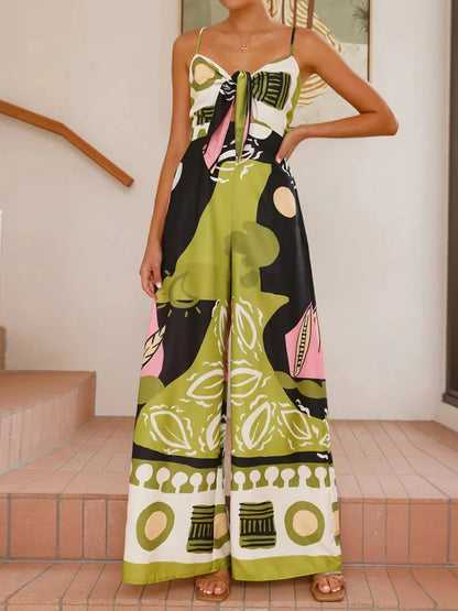 Women's Sleeveless Lace-Up Jumpsuit – Summer Chic with Sweetheart Neck