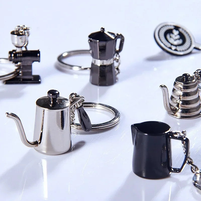 Coffee Supplies Keychain Mini Tamper Keychain Portable Fashionable Zinc Alloy Coffee Keychain Decoration Gift for Coffee Lovers