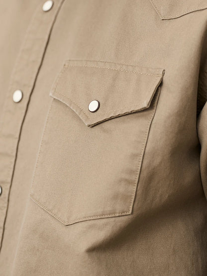 Men's Oversized Western-Style Shirt – Washed Fabric, Rugged Appeal