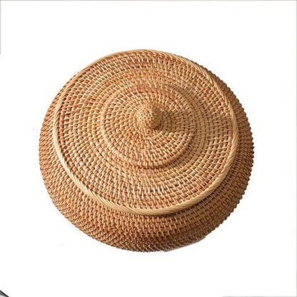 Hand-Woven Rattan Storage Basket with Lid
