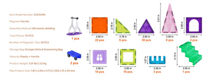 MagnetLab 121: 121-Piece Magnetic Tiles STEM Set (Ages 3–8)