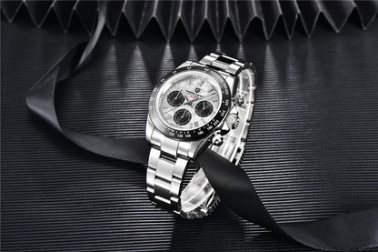 Sapphire Chrono: 40mm Stainless Steel Quartz Sports Watch