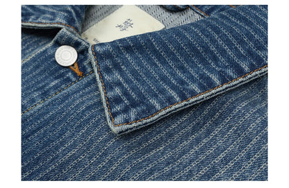 Men's Striped Denim Chore Jacket – Short Length, Oversized Utility