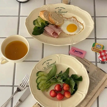 Vintage Cream Ceramic Coffee Cup & Plate Set