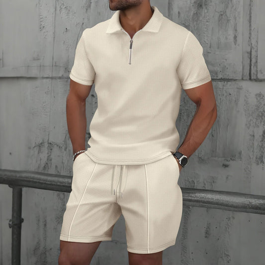 Men’s Waffle Zip-Up Set – Two-Piece, One Statement