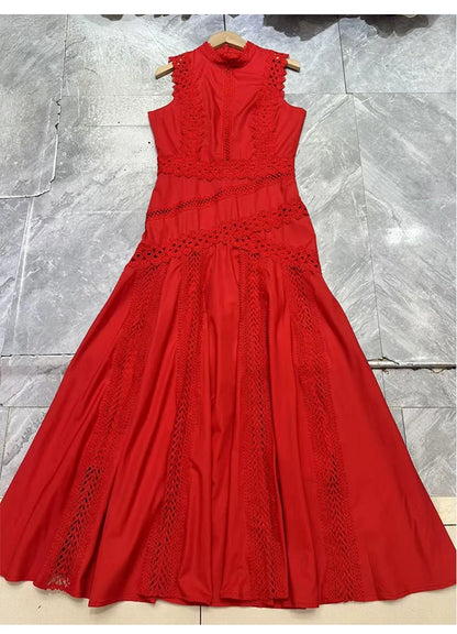 Women's Embroidered A-Line Dress – Elegant Sleeveless Statement Style