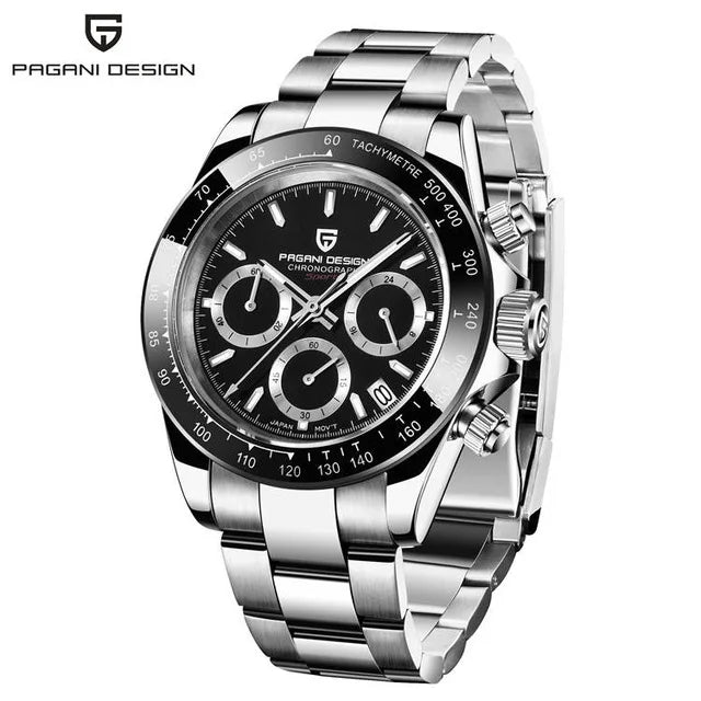Sapphire Chrono: 40mm Stainless Steel Quartz Sports Watch