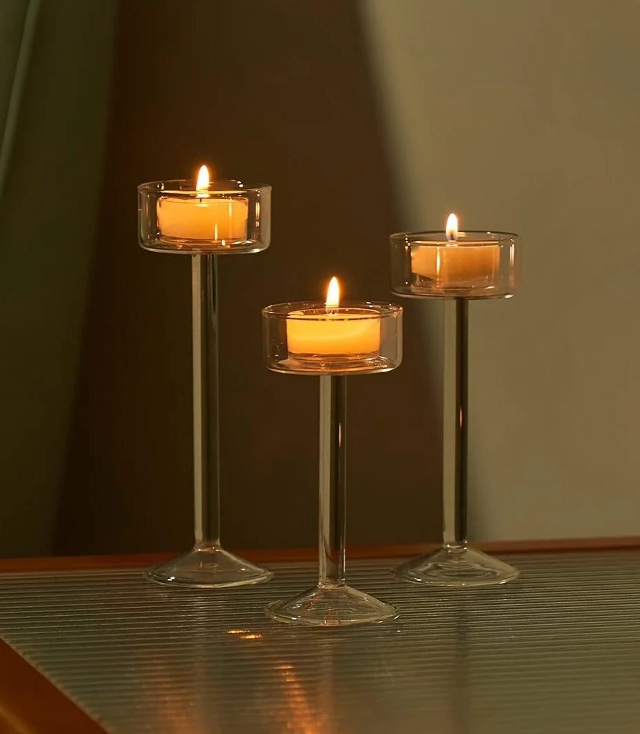 Lumière: Tall Glass Candle Stand Set