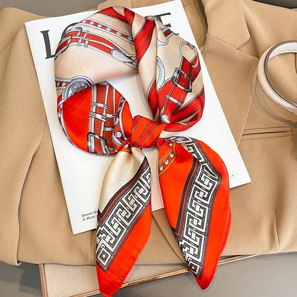 Silken Loop: Printed Satin Square Scarf for Women