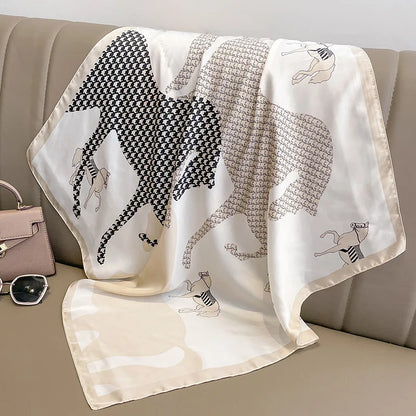 Silken Loop: Printed Satin Square Scarf for Women