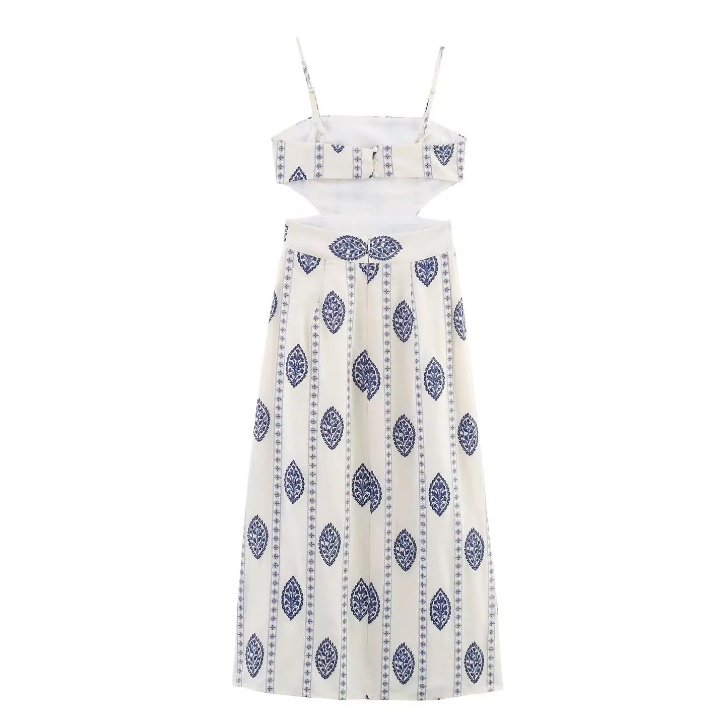 Women's Embroidered Hollow Midi Dress – Elegant Square Neck Style for Summer