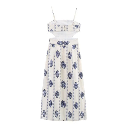 Women's Embroidered Hollow Midi Dress – Elegant Square Neck Style for Summer