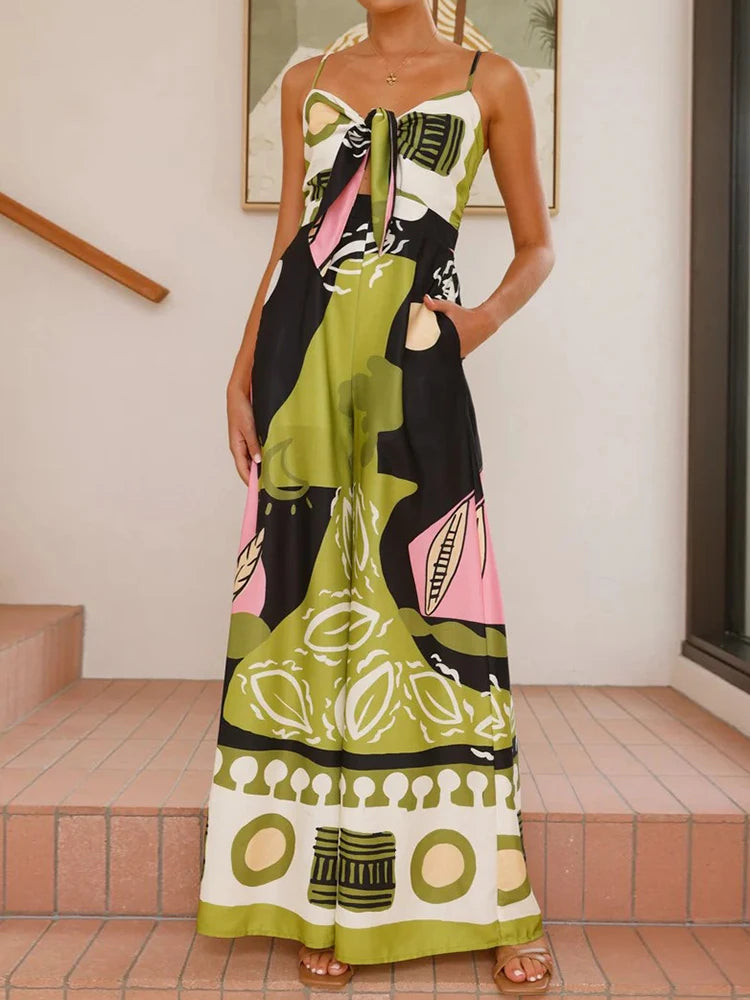 Women's Sleeveless Lace-Up Jumpsuit – Summer Chic with Sweetheart Neck