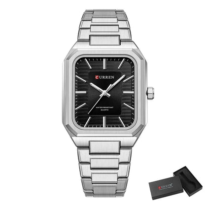 Edge Time: Rectangular Stainless Steel Business Watch for Men