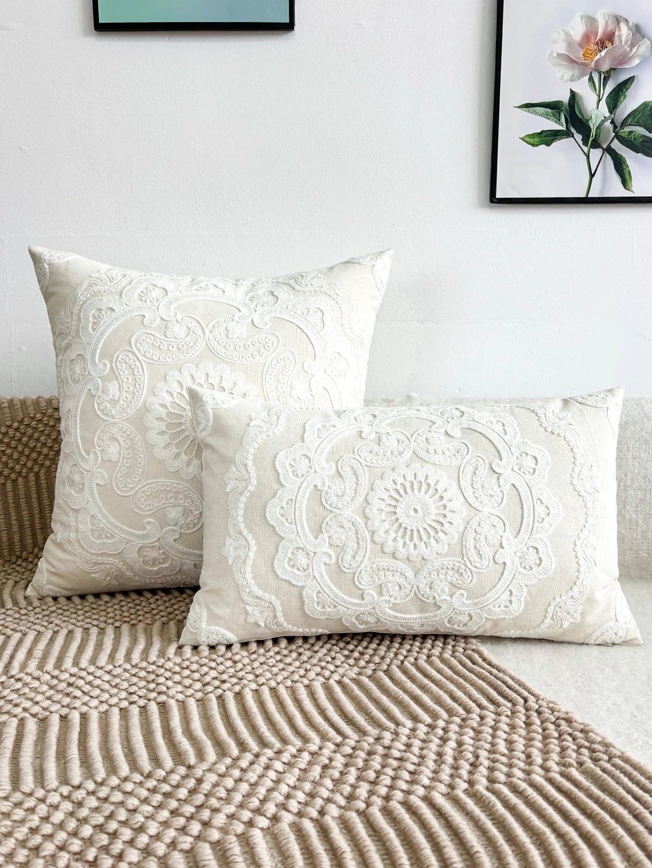 Hand-Embroidered Round Cushion Cover
