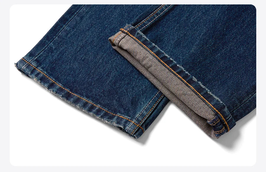 SIMWOOD 2025 Spring New loose Straight 13.5oz Fabric Washed Vintage Jeans Men Classical Plus Size Denim Trousers