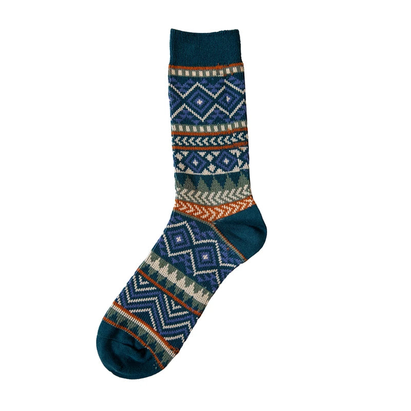 5 Pairs Red Tornado Retro Ethnic Style Pattern Jacquard Crew Socks For Boots