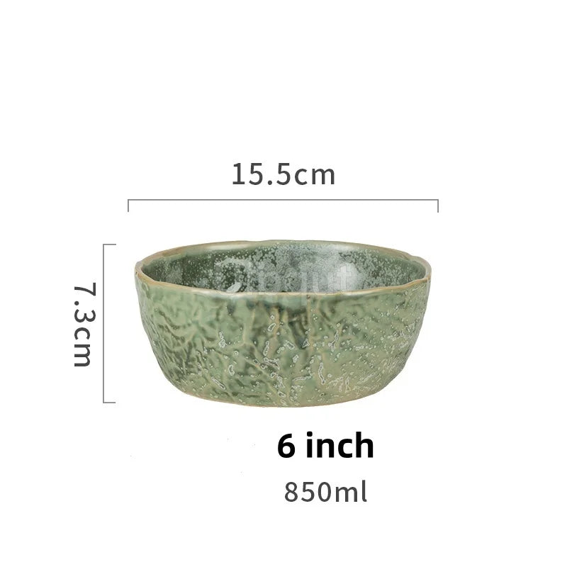 Green Ceramic Dinner Plate & Bowl