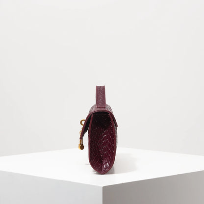 Vintage Faux Leather Woven Baguette Bag, Flap Women Clutch,Elegant Evening Bag,Burgundy Purse,Lady Dress Party,Wedding Item(Random Pattern)