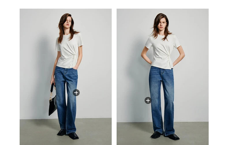 TOYOUTH Women Crop Tops 2024 Spring New Pleated Tie Irregular Solid Color Short Sleeve Women's Basic Tops