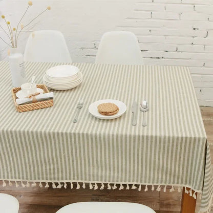 Elegant Cotton Linen Tablecloth with Tassels