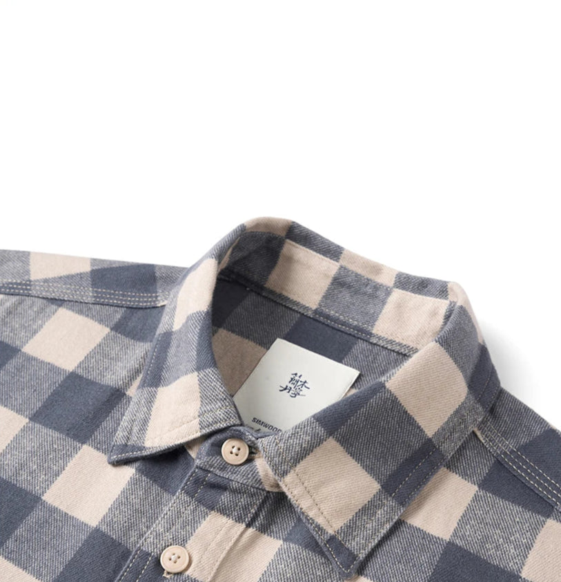 Men's Super Loose Plaid Shirt – 8oz Washed Fabric, Easy Vintage Style