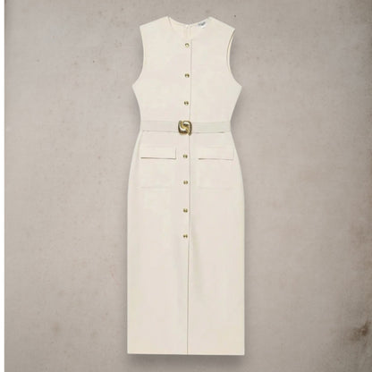 Women's Belted Black Sleeveless Dress – Office Chic Meets Summer Ease