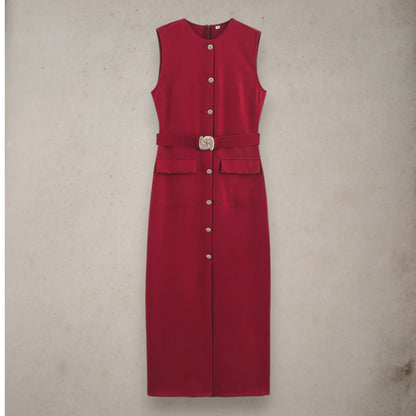 Women's Belted Black Sleeveless Dress – Office Chic Meets Summer Ease