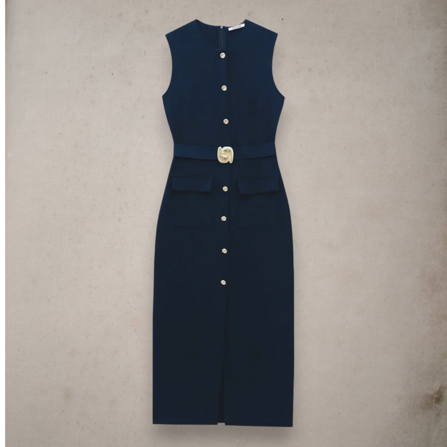 Women's Belted Black Sleeveless Dress – Office Chic Meets Summer Ease