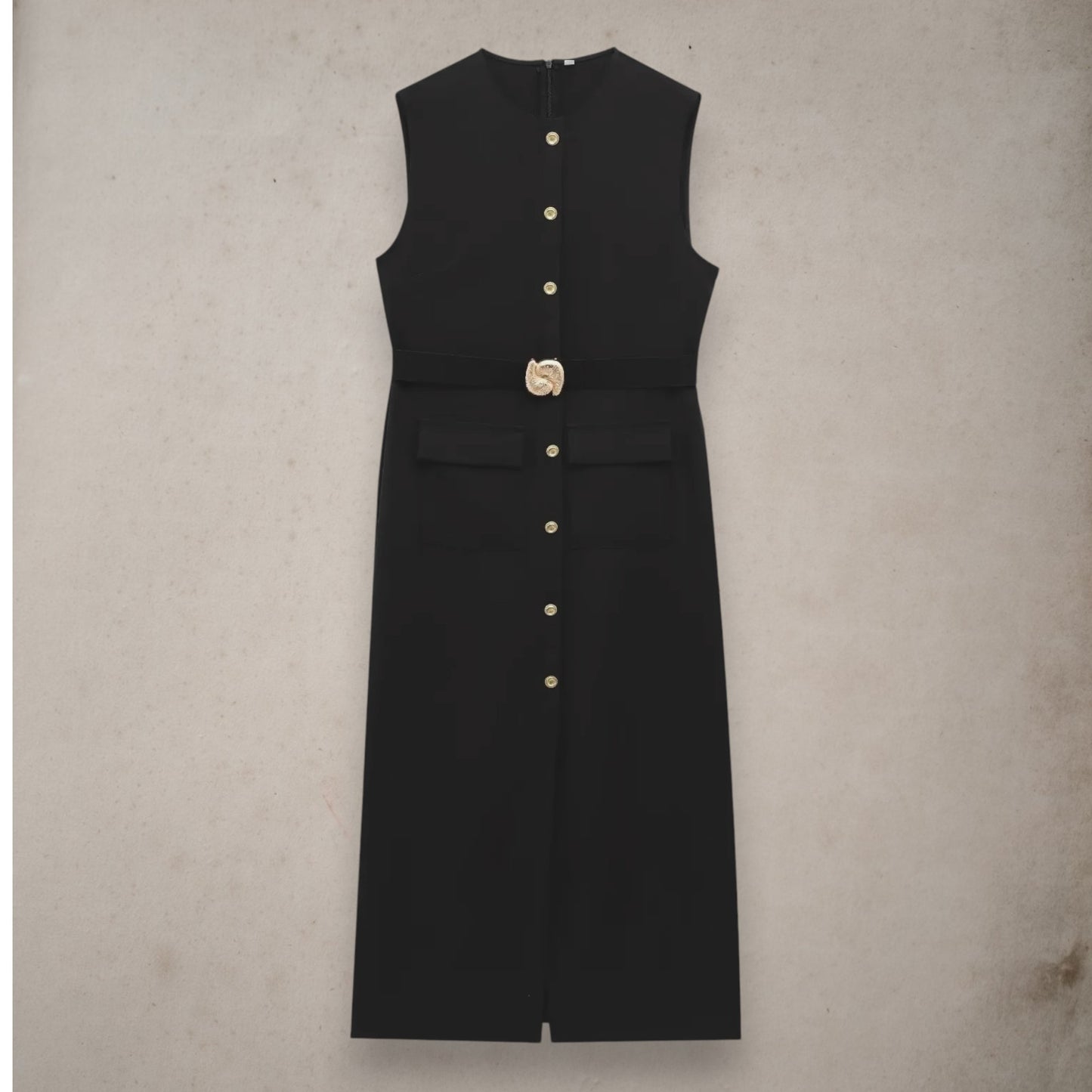 Women's Belted Black Sleeveless Dress – Office Chic Meets Summer Ease