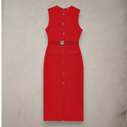 Women's Belted Black Sleeveless Dress – Office Chic Meets Summer Ease