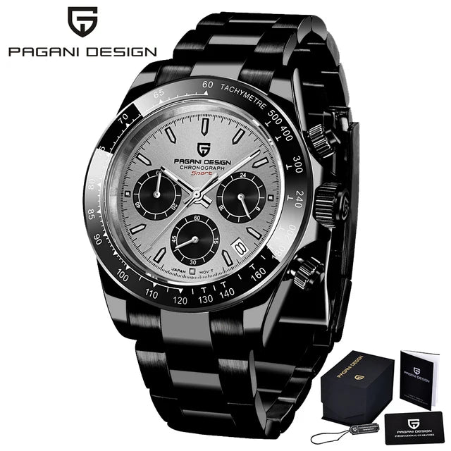 Sapphire Chrono: 40mm Stainless Steel Quartz Sports Watch