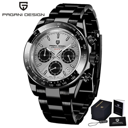 Sapphire Chrono: 40mm Stainless Steel Quartz Sports Watch