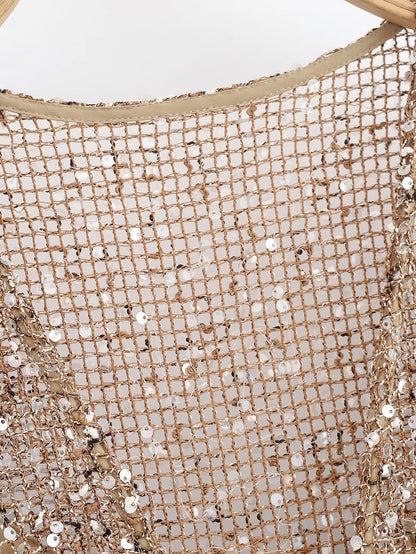 Women's Sequin-Embellished V-Neck Midi Dress – Lightweight Elegance for Summer