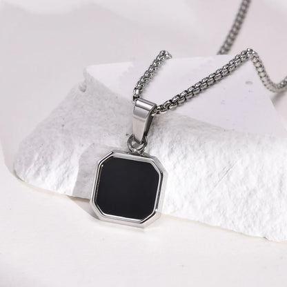 Grid Mark: Geometric Enamel Square Pendant Necklace for Men