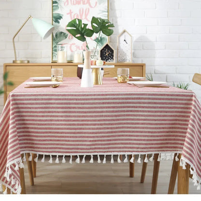 Elegant Cotton Linen Tablecloth with Tassels