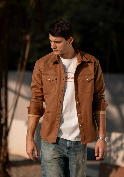 Men's Oversized Western-Style Shirt – Washed Fabric, Rugged Appeal