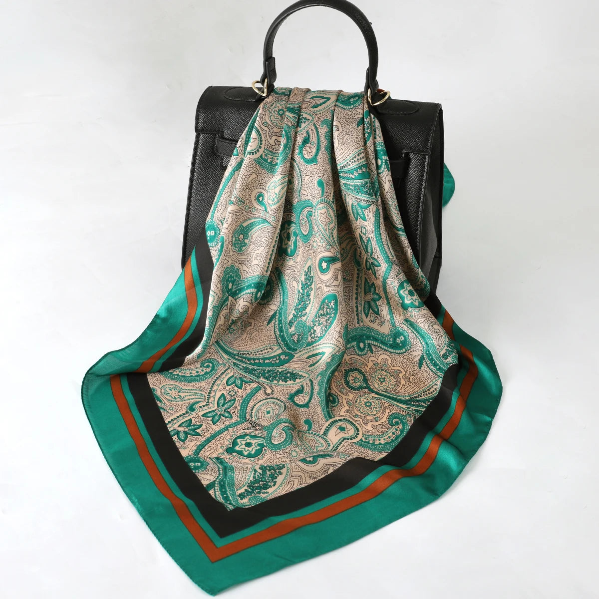 Silken Loop: Printed Satin Square Scarf for Women