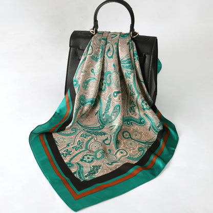 Silken Loop: Printed Satin Square Scarf for Women