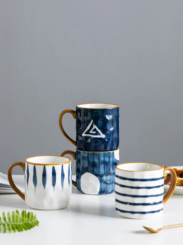 350ml Japanese Ceramic Mug  Coffee Cup Underglaze Office Home Milk   Bumpy Surface Handgrip  Microwave Safe