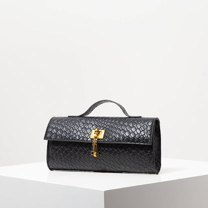 Vintage Faux Leather Woven Baguette Bag, Flap Women Clutch,Elegant Evening Bag,Burgundy Purse,Lady Dress Party,Wedding Item(Random Pattern)