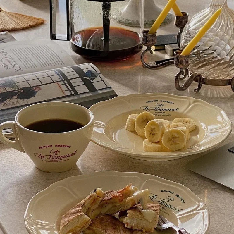 Vintage Cream Ceramic Coffee Cup & Plate Set