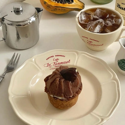 Vintage Cream Ceramic Coffee Cup & Plate Set