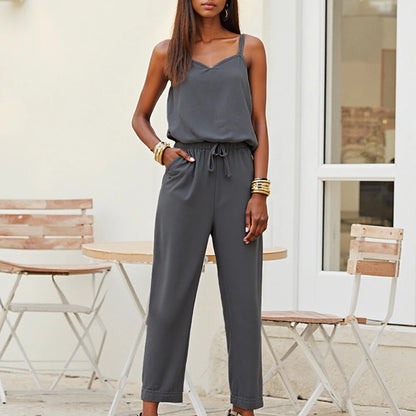 Women's Sleeveless V-Neck Drawstring Set – Sleek Office Look
